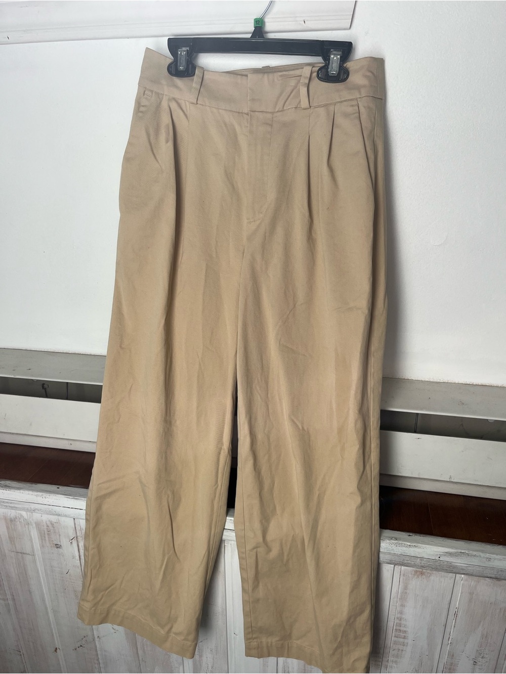 Massimo Dutti Beige Pleated Wide Leg Tailored Trousers Size 4
